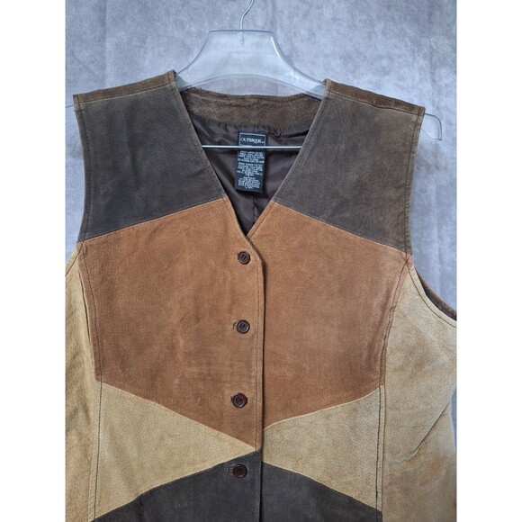 Vintage 90s Leather Suede Patchwork Vest Womens Sz Large Western Grunge Boho - Picture 6 of 10